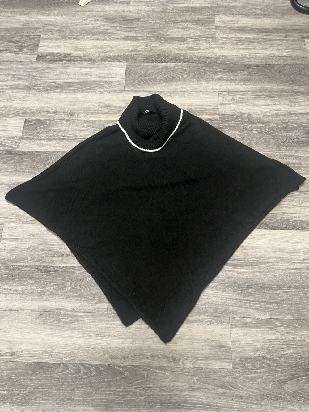 Black Turtleneck Poncho Sweater with Contrast Trim